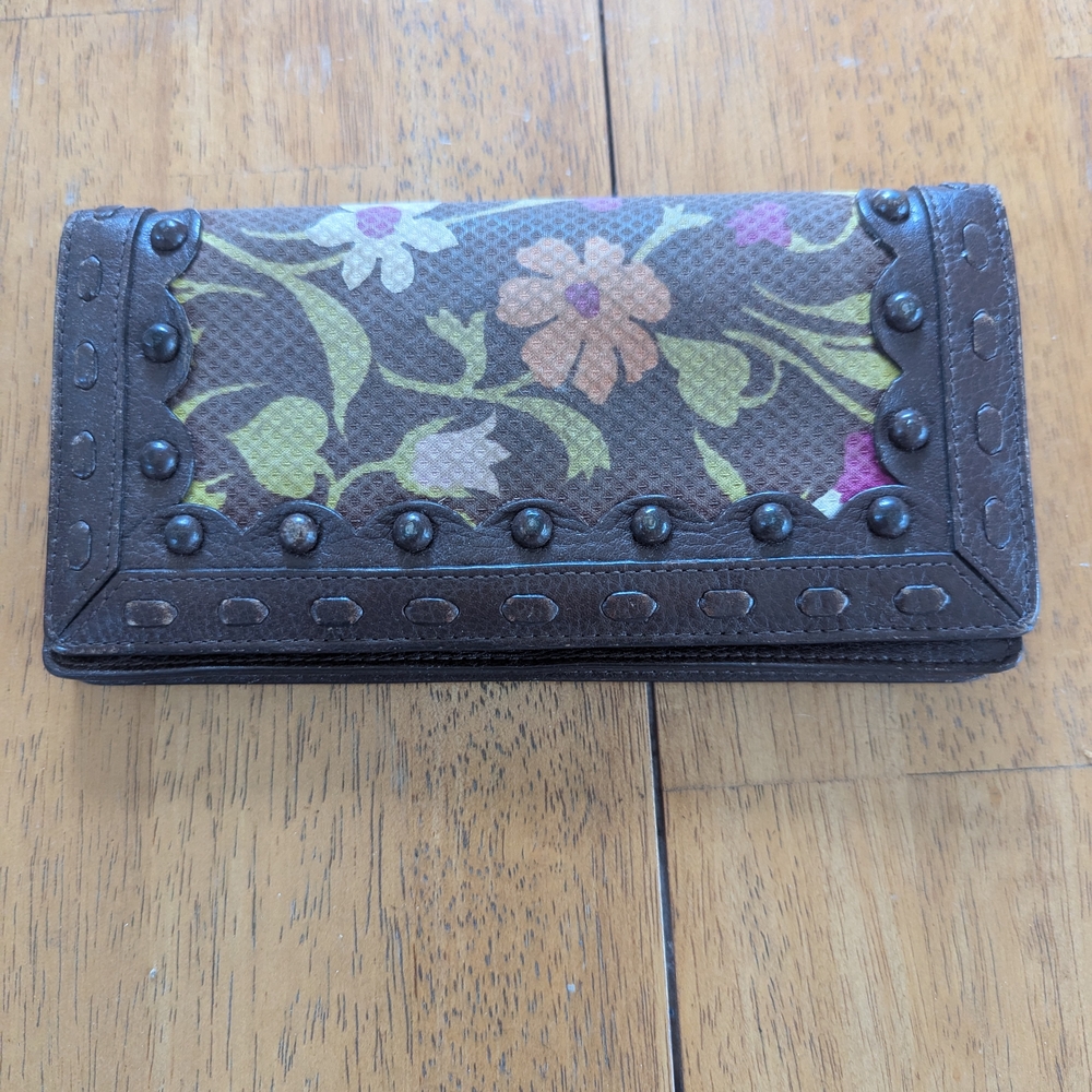 Brown Floral Studded Wallet